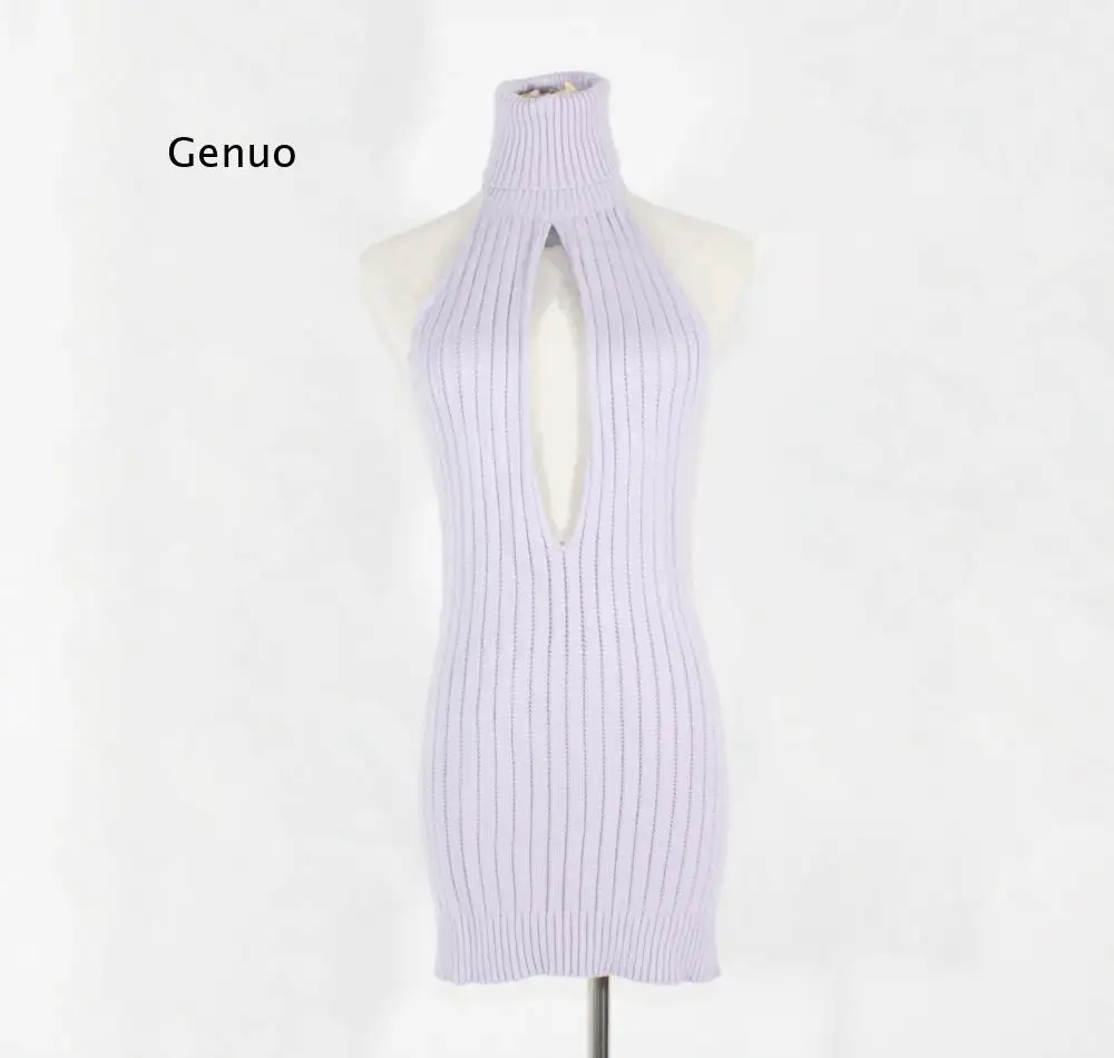 Fashion Sexy Women Backless Virgin Killer Sweater Turtleneck Open Chest Hollow Knitted Pullovers Fall Sweaters