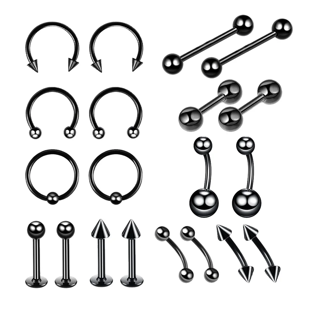 20 Pcs Nose Lip Tongue Eyebrow Tragus Navel Belly Ring Piercings Classic Elegant and Simple Piercing Design Body Jewelry