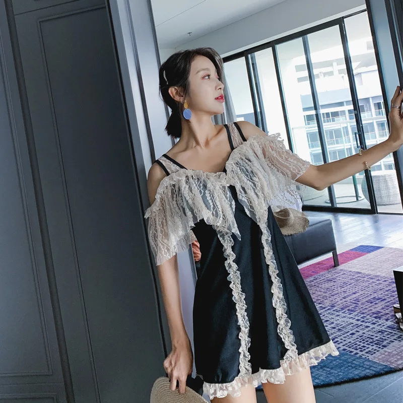 

Women's Swimwear One Piece Swimsuit Woman Push Up Family Onepiece 2019 New Ins Female Lace Swimsuits With Skirt Hot Swimming