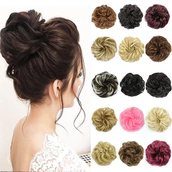 Capelli elastici sintetici Scrunchie Bun estensioni dei capelli nastro per capelli PonytailRope capelli finti naturali per le donne capelli ciambella panino