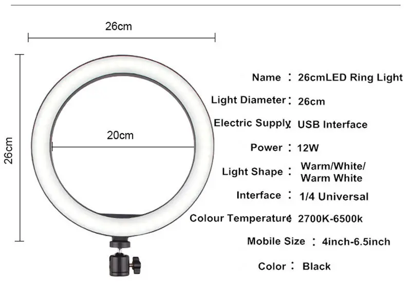Фотография СВЕТОДИОДНЫЙ селфи кольцо заполняющий свет студия затемнения камера телефон кольцо лампа для Youtube макияж видео для студий с живым звуком со штативом