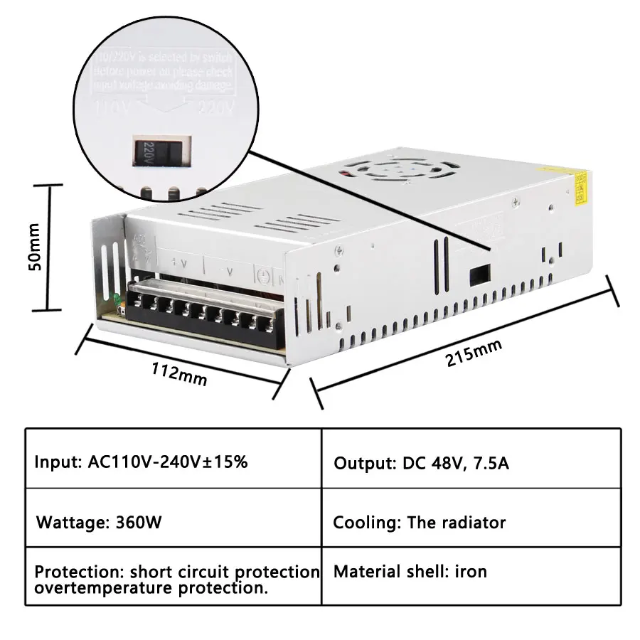 

AC DC 48V Switching Power Supply Source 3A 5A 7.5A 10A 15A AC-DC 48V Power Supply Fonte 150W 250W 360W 500W 720W Mean Well SMPS