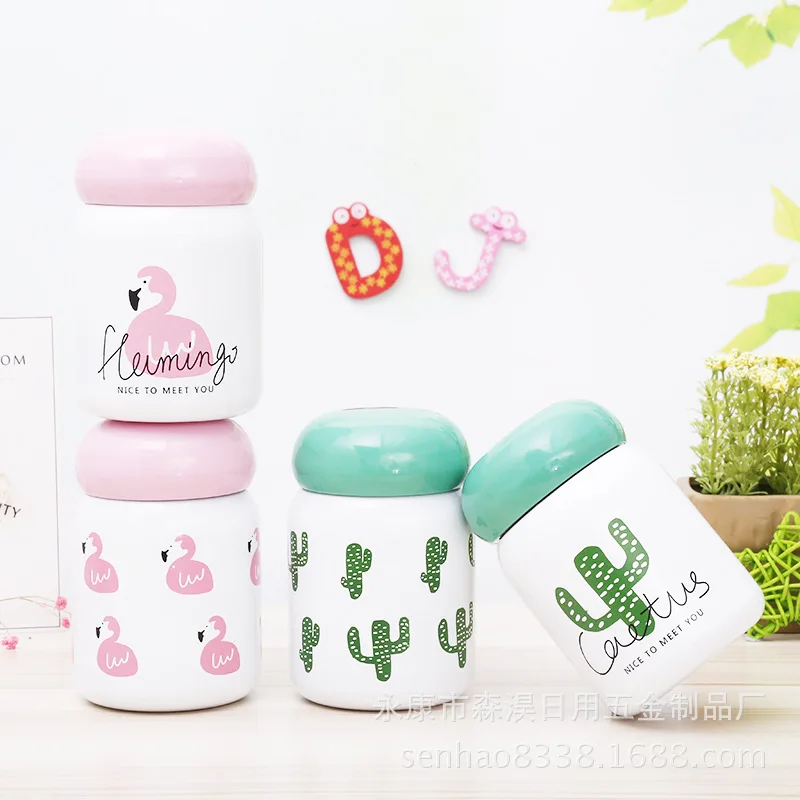 

Cactus Small Q Insulated Cup Powder of Flamingo Creative Insulated Cup Portable Portable Bottle Cartoon Student Cup
