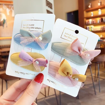 

Children Cute Candy Bow Mesh Pearl Waterdrop Barrettes Hairpins Girls Lovely Alloy Ornament Hair Clips Kids Hair Accessories