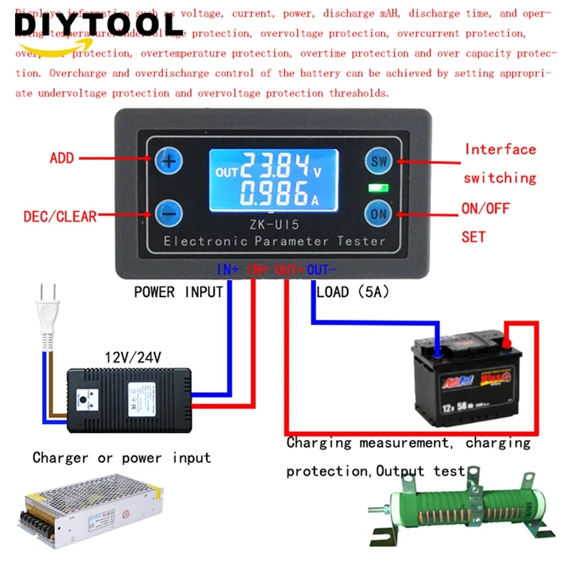 Напряжение и ток измеритель мощности время под напряжением и над напряжением Защитная батарея контроль заряда разрядки