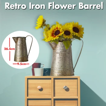 

Retro English Printing Wrought Iron Flower Barrel with Handles Retro Flower Antique Iron Barrel Fruit Storage Home Basket Decor