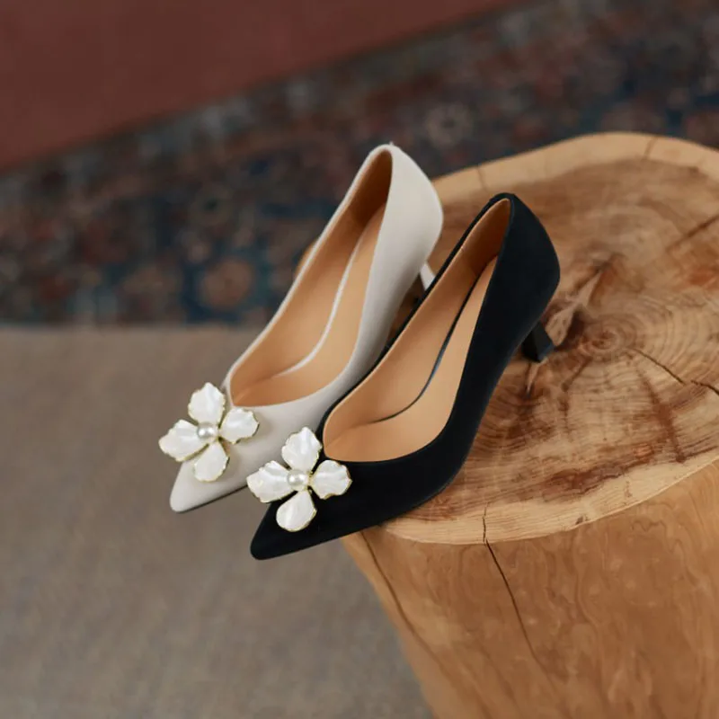 

2021 Autumn New French Flower Temperament High Heels Stiletto Pure Color All-match Women's Shoes Shallow Mouth Women's Shoes