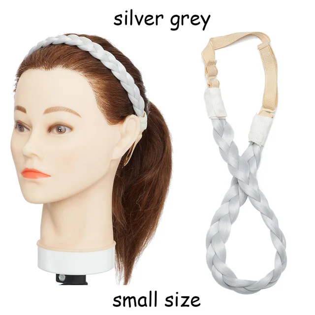 BENEHAIR Synthetic Braided Headbands Fake Hair Plaited Hair Band Braiding Hair Accessories Hair Extension Hairpiece For Women S-silver grey