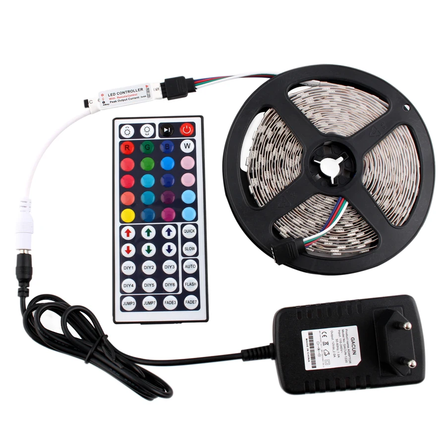 

RGB 12V LED Strip Light Waterproof TV Backlight 5M 10M 2835 60Led/m RGB LED Light Stripe PC 12V Adapter IR Controller Full Set