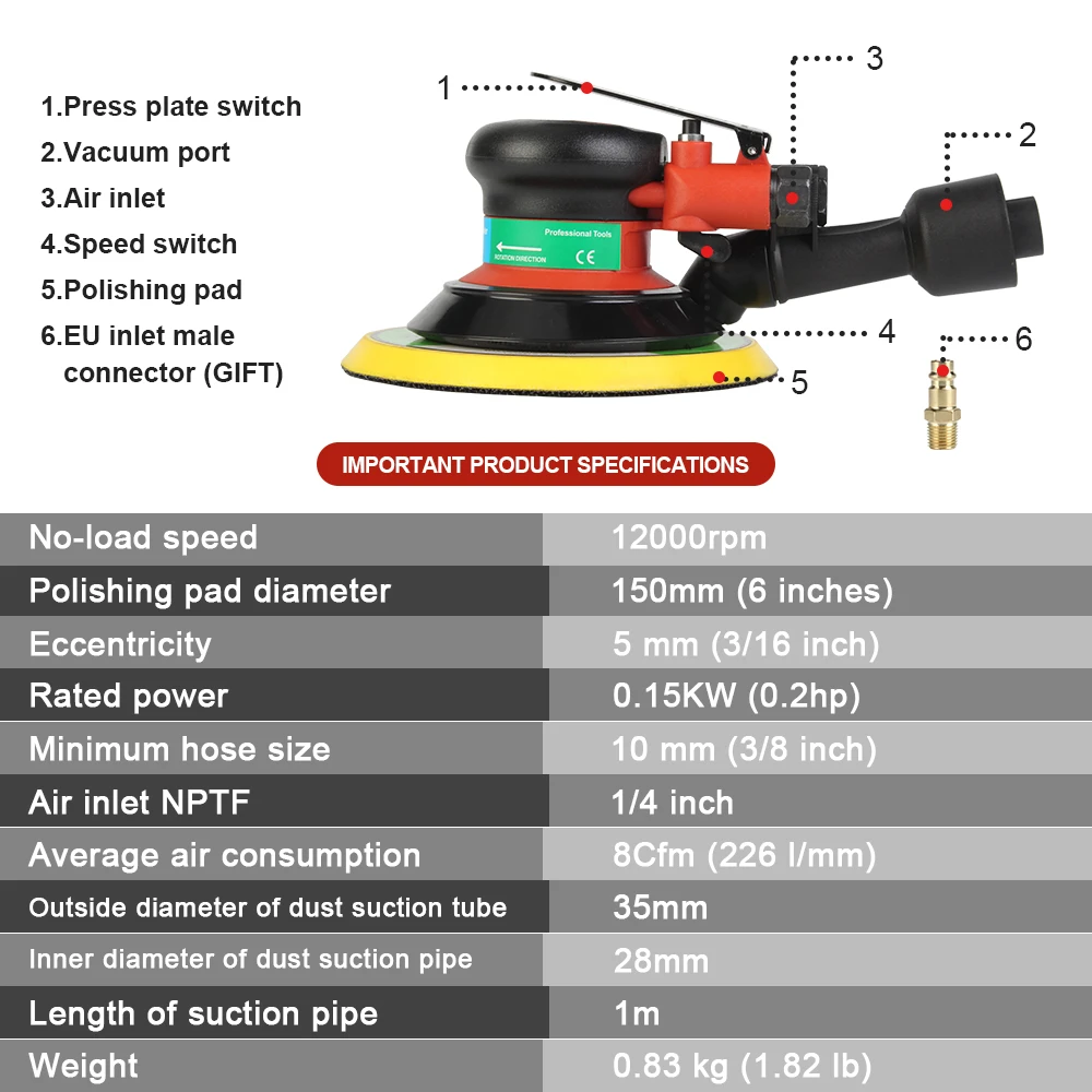 FivePears пневмошлифмашинка для авто пневматическая 150MM Вакуумная орбитальная