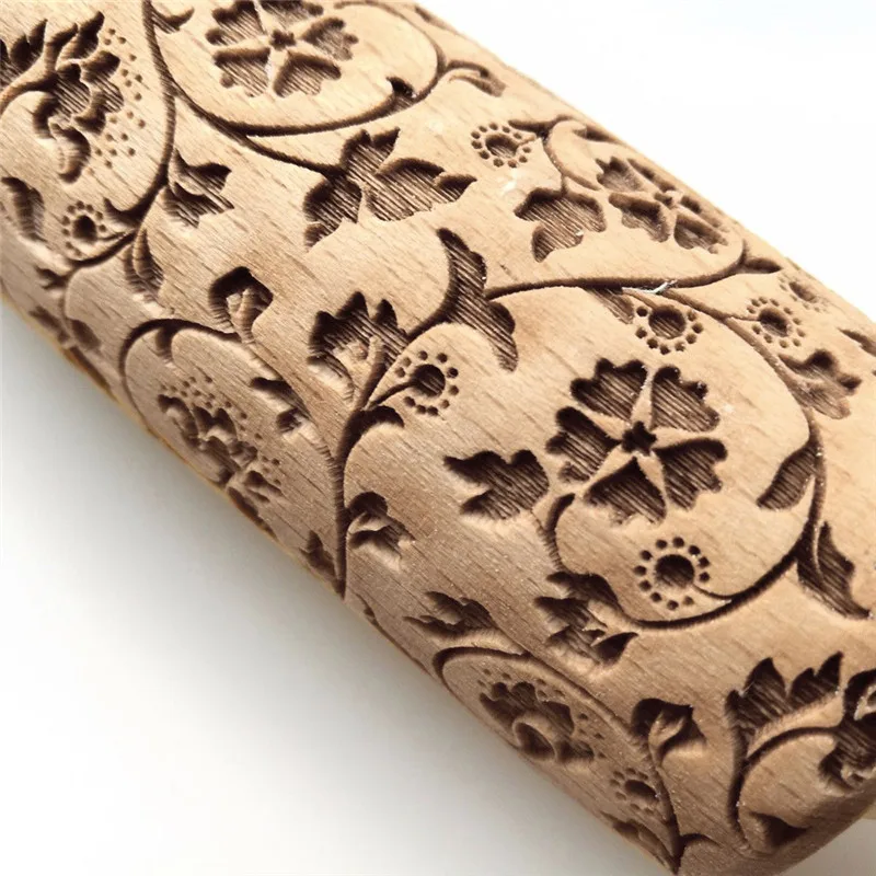rolling pin Christmas Rolling Pin Engraved Carved Wood Embossed Rolling Pin Kitchen Tool rouleau patisserie motif #4D11 (7)