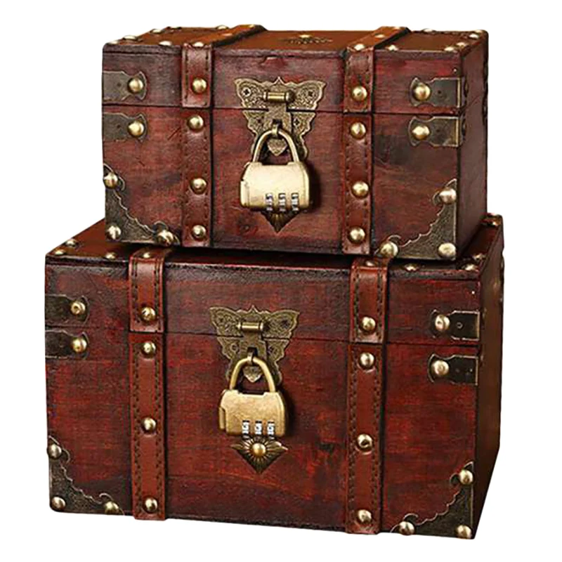 

Jewelry Storage Box Vintage Wooden Lock Chest Decorative Box Necklace Treasure Storage Organizer Ornaments Display Case