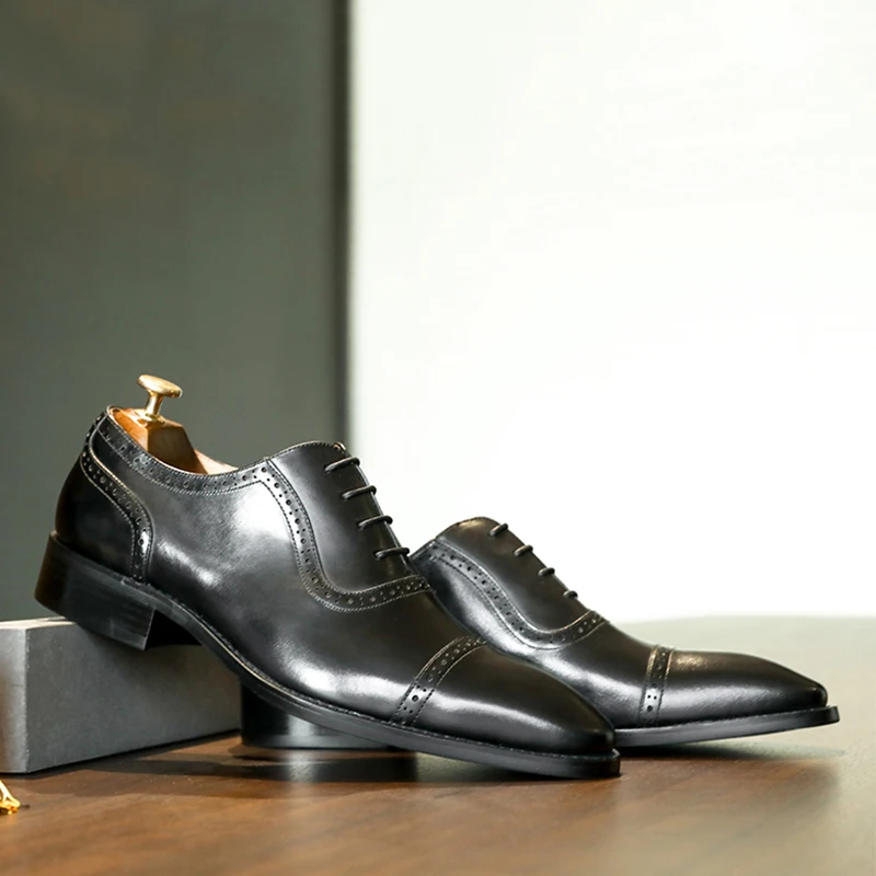 

DESAI Men Formal Dress Shoes Male Oxfords Genuine Leather Wedding Party Lace Up Work Footwear Autumn Spring 2021 Coffee Color