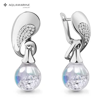 

AQUAMARINE earrings with artificial inserts, cubic zirconia, silver 925