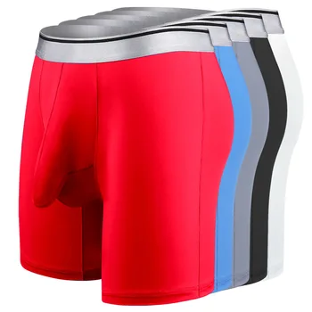 

IYUNYI Long Boxers Underwear Men Ice Silk Coook Underpants Big Pouch Design Shorts Mens Casual Boxer Bikini Male Panties