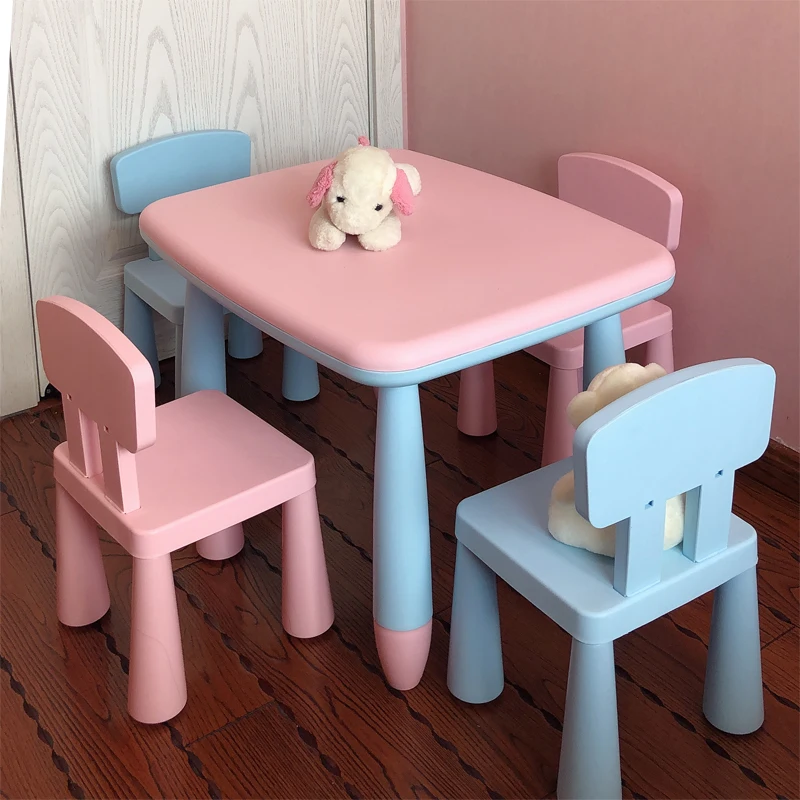 AYNEFY Tavolo da Gioco per Bambini con Sedie Set di Sedie da Tavolo in Plastica per Bambini Scrivania da Studio per Scuola Materna Domestica Rosa 