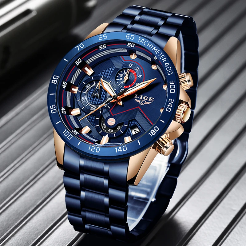 $20.99 Lige Business Men Watch Luxury Brand Stainless Steel Wrist Watch Chronograph Army Military Quartz