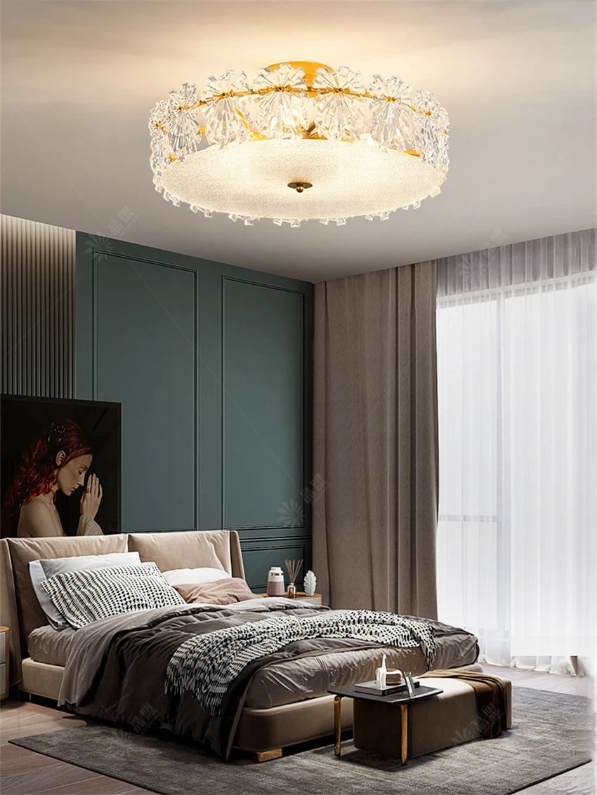 

Nordic bedroom crystal round ceiling lights living room modern light luxury led dining table hanging ceiling lamps fixtures