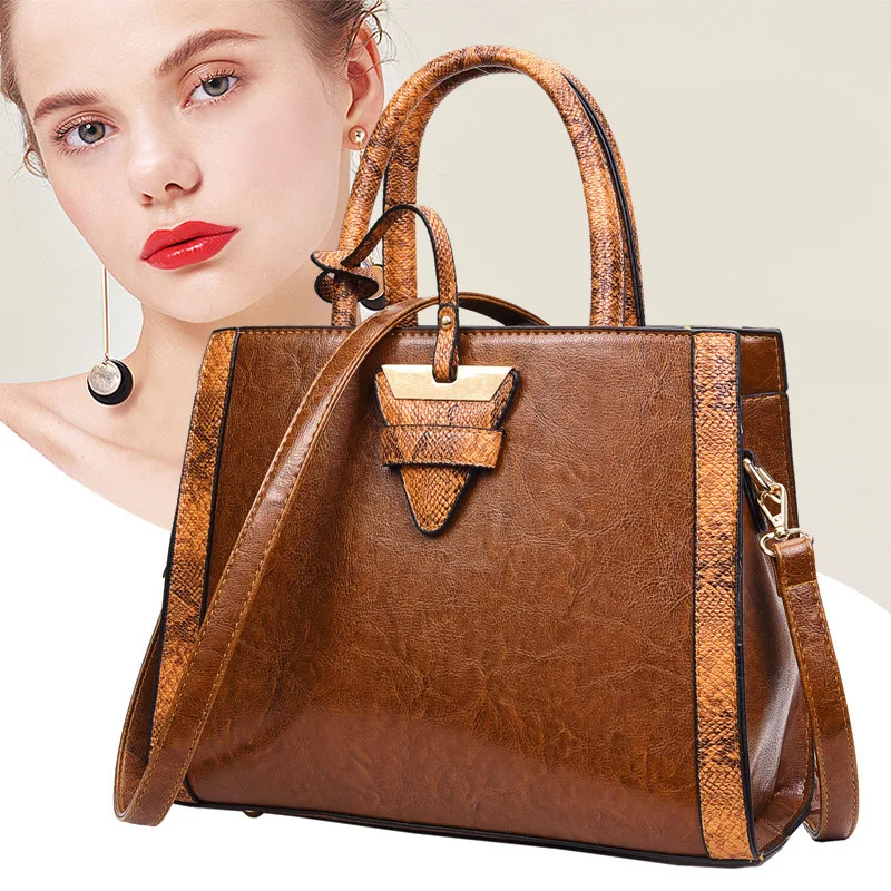 

WOMEN'S Bag 2019 New Style Europe And America-Style Oil Skin Contrast Color Triangular Socket Handbag Shoulder Oblique Bag