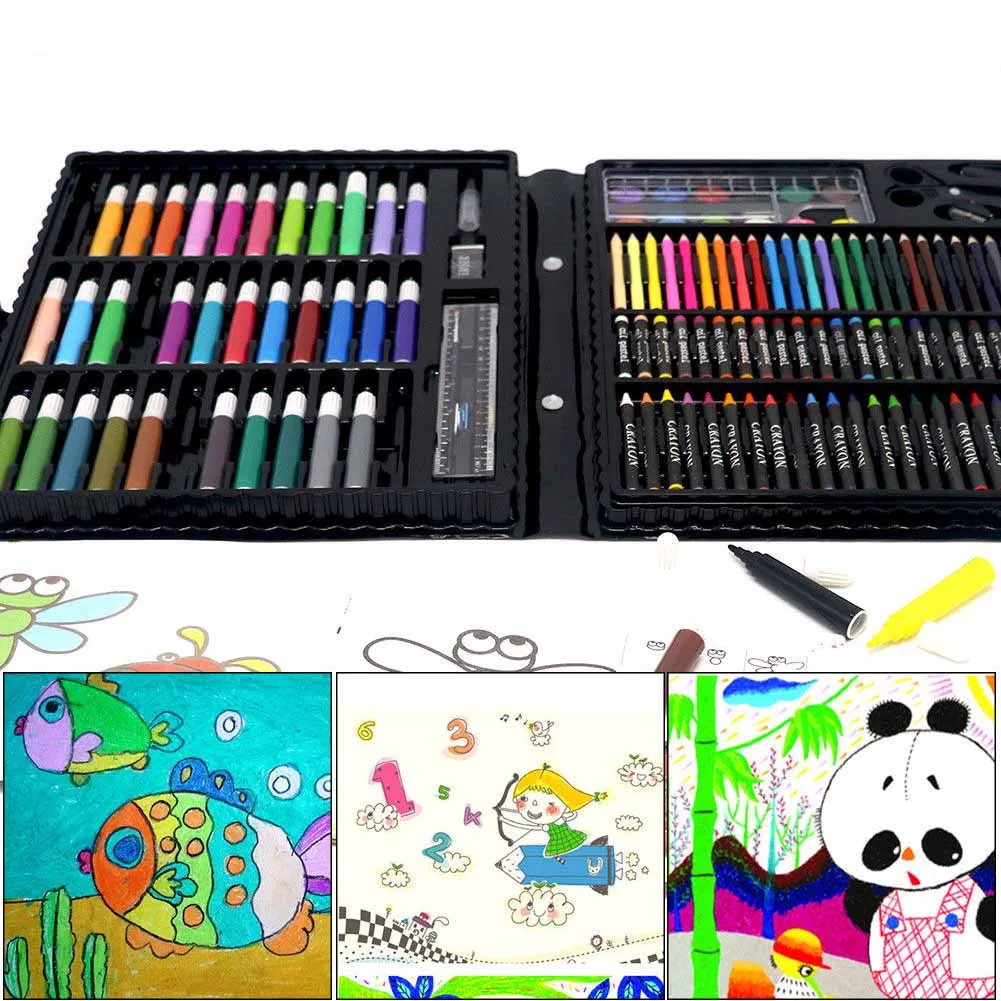 Günstige 150 teile satz Zeichnung Tool Kit mit Box Malerei Pinsel Kunst Marker Wasser Farbe Stift Kreide Kinder Geschenk GY88