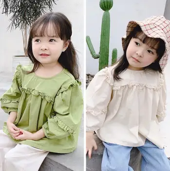 

2020 New Style Girls Ruffles Shirt Spring Cotton Fashion Girls Blouse 1-6t PO160