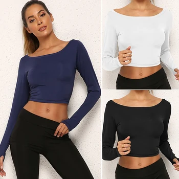 

Women's Sports Leisure Dance Yoga Fitness Round Neck Halter Top Long Sleeve