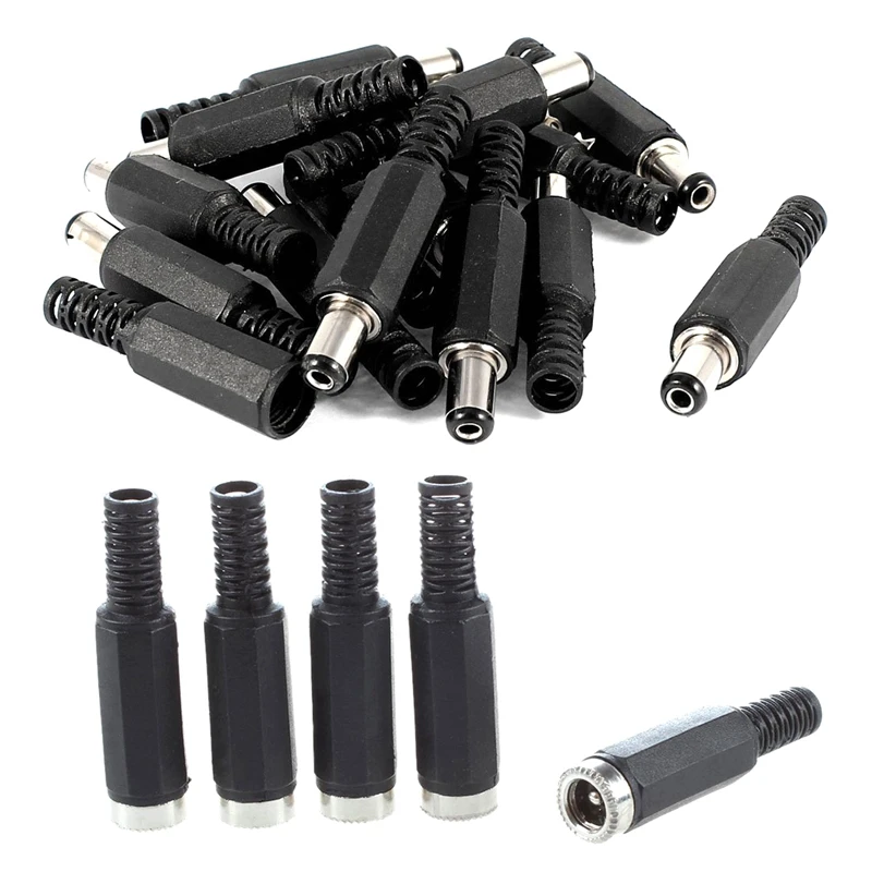

ABKT-5 Pcs 2.1mm x 5.5mm Female DC Power Socket Jack Connector Adapter & 15 Pcs 5.5mmx2.1mmx9mm Male Solder DC Power Jack For La