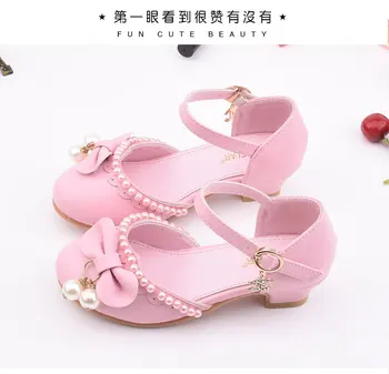 

2020 New Children's Kids Girls Princess ShoesShoes Leather Pearl Breathable Soft Chain Beading High Heels Bow Little Girl Shoes