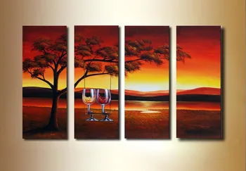 

Hand-painted 4 Pieces Landscape Painting For Wall Sunset Modern Canvas Landscape Panel Wall Art Decoration 4pcs/set