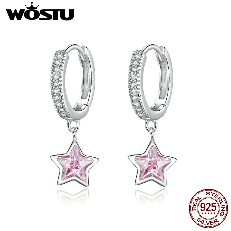 Женские серьги кольца WOSTU розовые из 100% стерлингового серебра 925 пробы с ярким