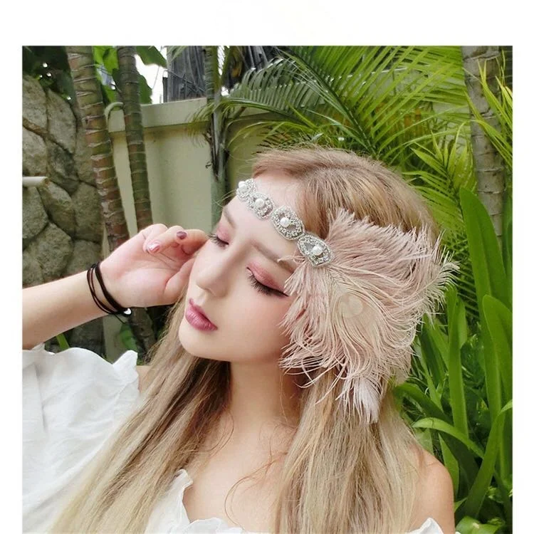 Эластичная Повязка на голову, аксессуары для волос ручной работы, 1920 s, лента для волос с перьями, богемные стразы, бисерные головные уборы, повязка для волос