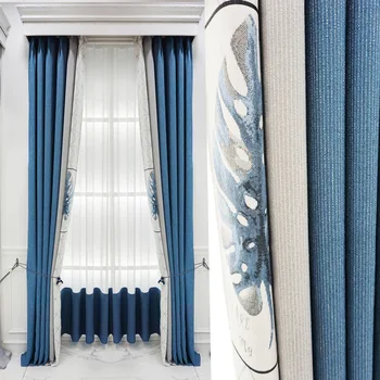 

Simple Jacquard Stitching Curtains Classical Curtains for Living Dining Room Bedroom Knit Blackout Window Decoration Curtains