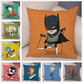 

Cute Cartoon Super Hero Cushion Cover Superhero Marvel Avengers Super Soft Short Plush Pillowcase Pillow Case for Sofa Car Home