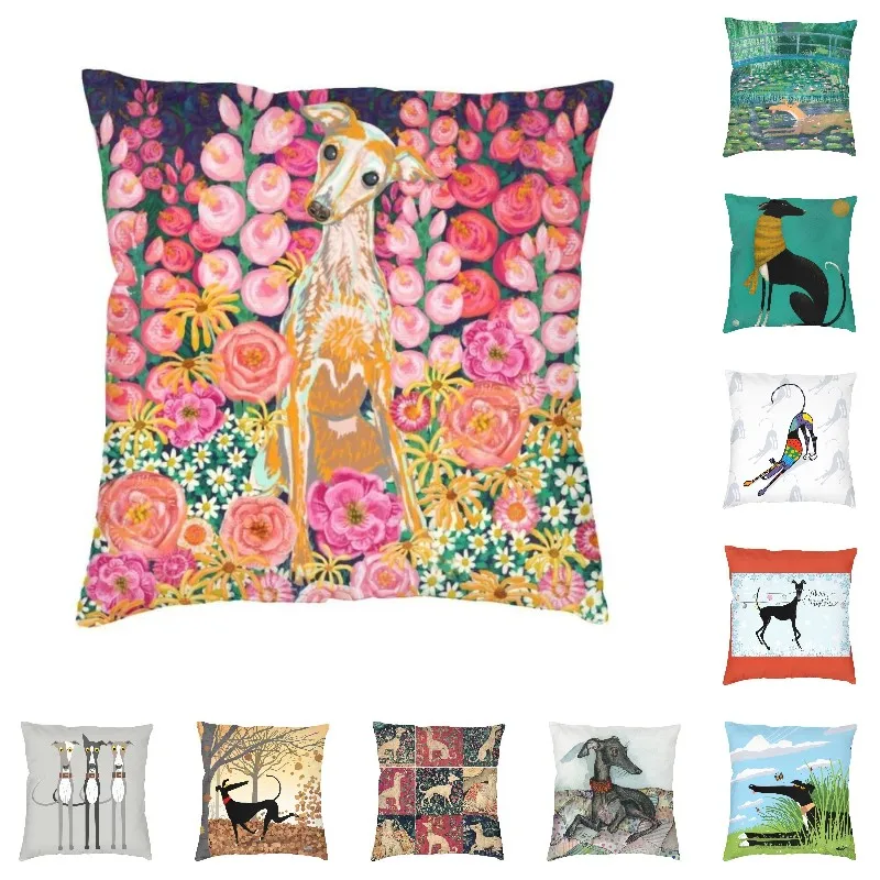 Garden Hound Greyhound Dog Throw Pillow Covers Bedroom Decoration Modern Whippet Sighthound Flowers Cushion Pillowcase | Дом и сад