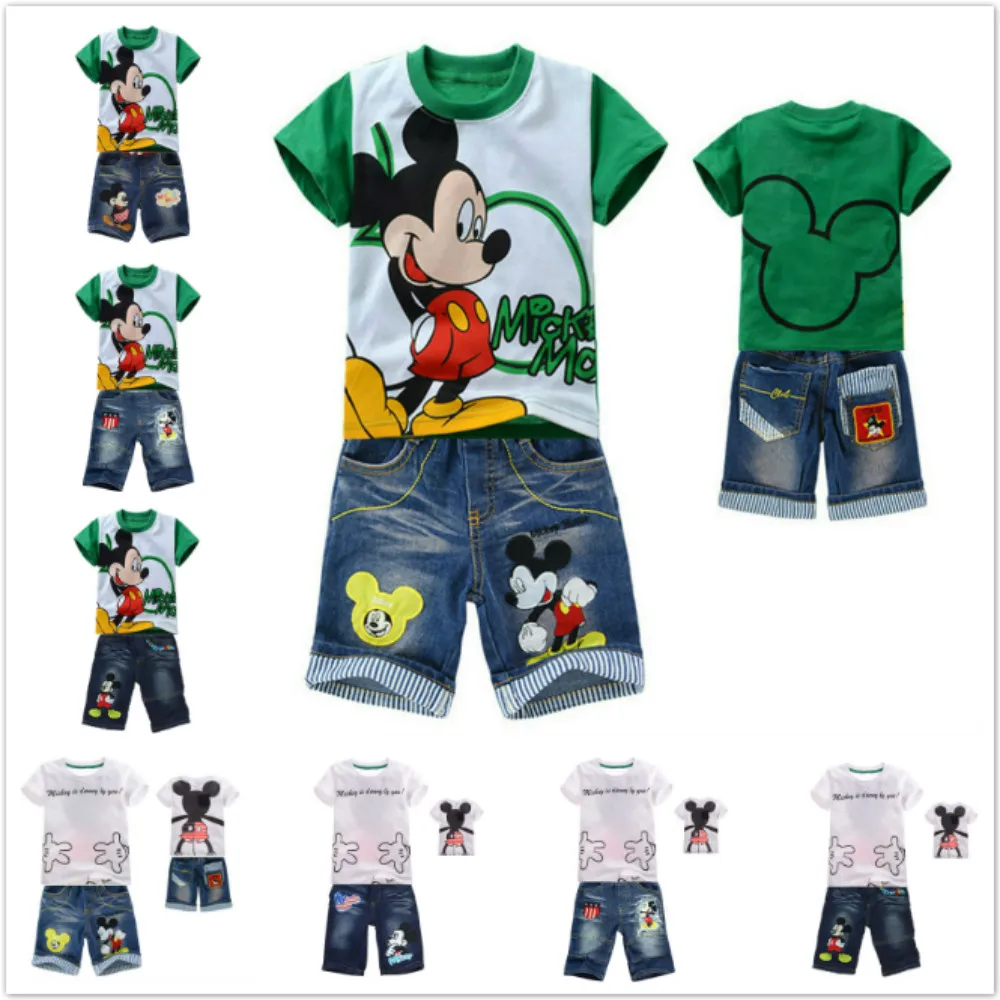 2Pcs Baby Boys Summer Cotton Mickey Cotton Short Sleeve T-shirt+Shorts Clothing
