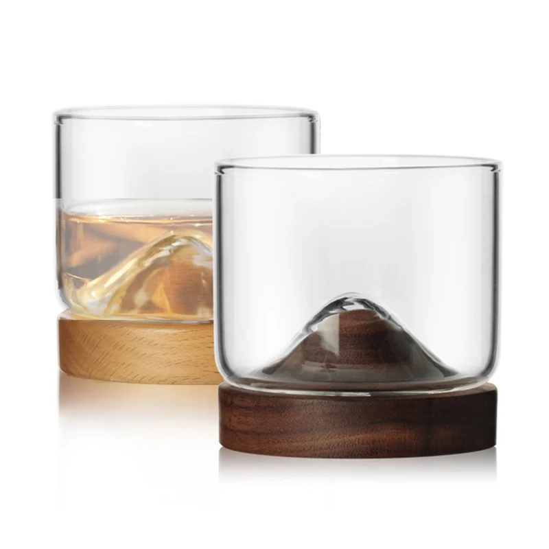 Новое стекло для виски, маленькое стекло в японском стиле, горное деревянное дно, бокал для вина, оригинальное креативное утолщенное стекло, орех