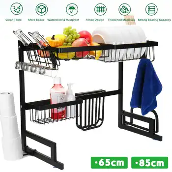 

1/2 Tier Multi-use Stainless Steel Dishes Rack Dual Sink Drain Rack Adjustable Kitchen Organizer Rack Dish Shelf Drying Rack