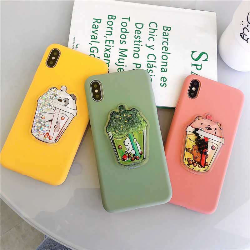

Ainike Cute 3D Cartoon Bear Drink Toy Liquid Squishy Soft TPU Phone Case For OPPO R17Pro A7X A83 R11 R9Plus R15 K1 Reno Realme3
