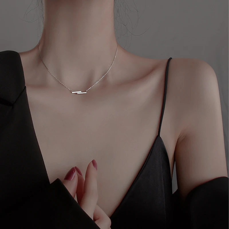 NEW 925 Sterling Silver Exquisite Zircon Geometry Necklace Female Simple Collar Clavicle Chain Gift For Girls Jewelry | Украшения и
