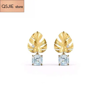 

QSJIE High quality SWA new golden Vintage midsummer leaf women's Earrings