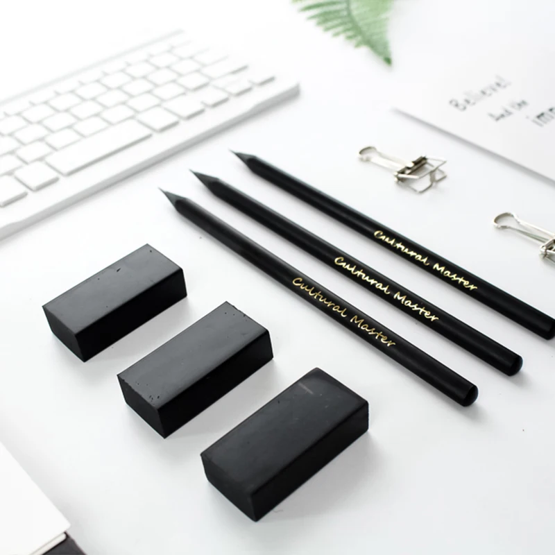 3pcs 2B Black Pencils Eraser Office Artist Student Sketch Drawing