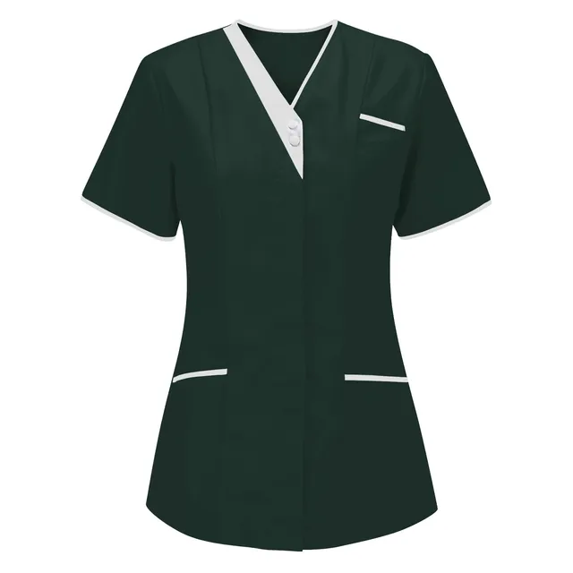 Healthcare Nurse Tunic Women Solid Pocket Scrub Tops Short Sleeve Blouse Beauty Salon Overalls Medical Dental VET Carer Uniforms GN