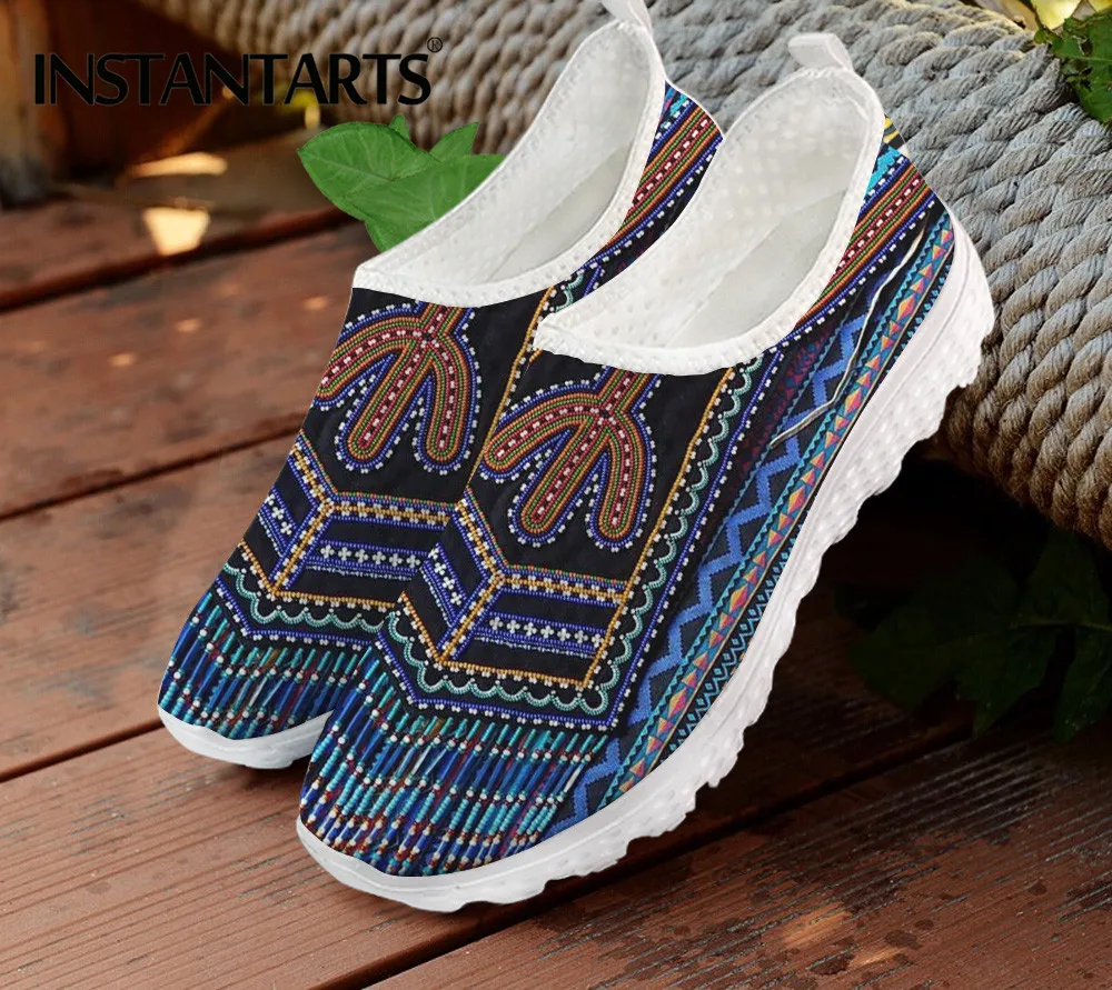 INSTANTARTS African Pattern Women Sneakers Flats Comfortable Slip On Vulcanized Shoes Air Mesh Water Shoes Women Zapatos Mujer 