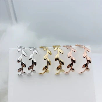 

Female big Earring S925 Sterling silver Jewelry Round olive leaf accessories Tricolor Stud Valentine's gift