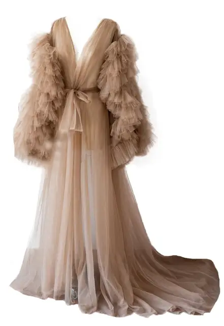 Maternity Robes Bathrobe Sky Blue Women Long Tulle Dresses Photo Shoot Birthday Party Bridal Fluffy Party Sleepwear Custom Made 11