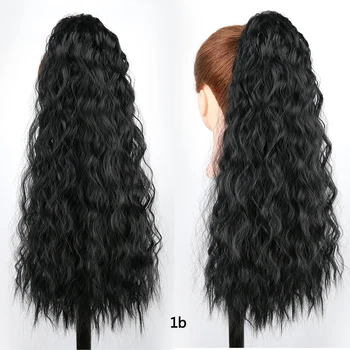 

Long Corn Wavy Ponytail hair extension Magic Paste For Black White Women Synthetic fake hair 22 Inch Corn Hair Piece Black