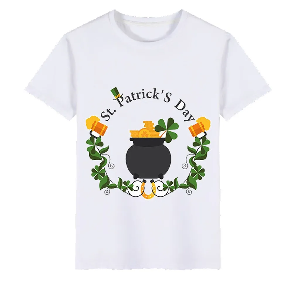 Модная детская одежда для девочек хлопковые топы с круглым вырезом для маленьких девочек и мальчиков, День Святого Патрика, трилистник, Ирландский национальный день, H5