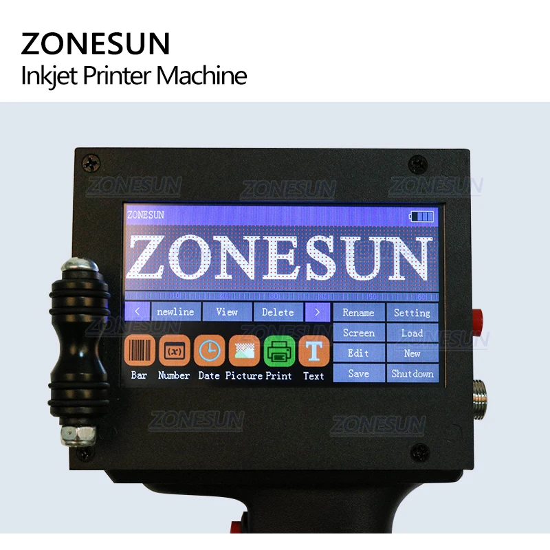 Ручной Интеллектуальный струйный принтер ZONESUN с сенсорным экраном QR USB 360