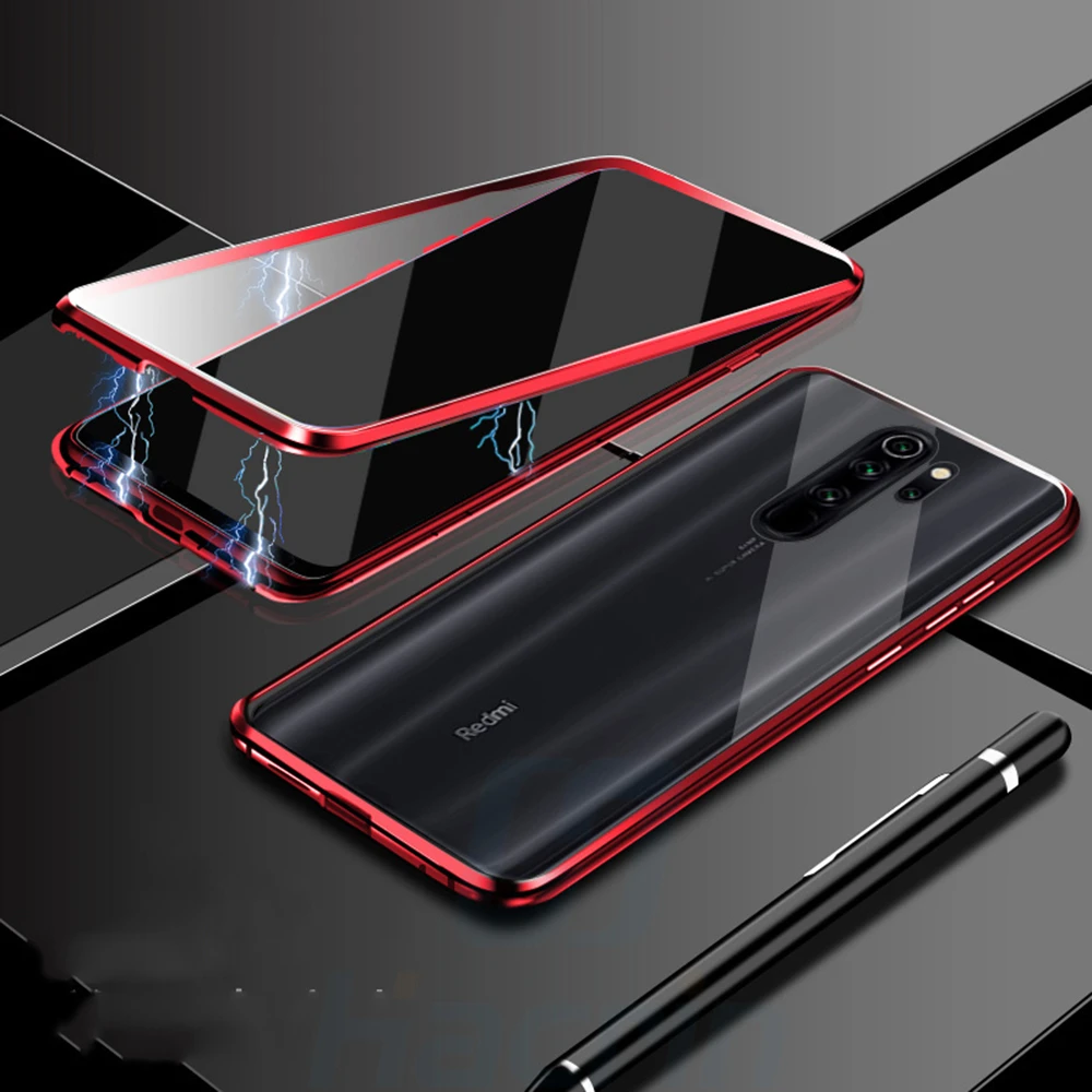 Стеклянный чехол Hacrin для Xiaomi Redmi Note 8 Pro, чехол на магните, металл, 360, двойное закаленное стекло, задняя крышка, Жесткий Чехол для Redmi Note 8, чехол