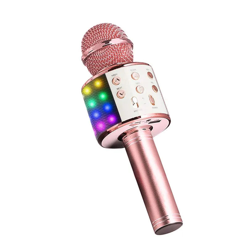 Светящийся Bluetooth беспроводной микрофон домашний караоке динамик микрофона ручной музыкальный рекордер караоке-Студия микрофон - Цвет: Pink